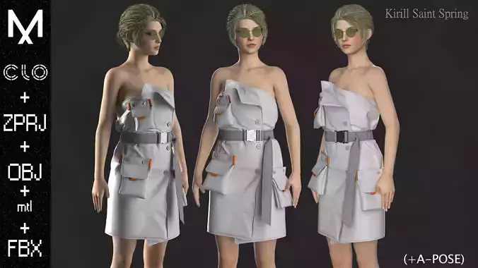 New Outfit Female Marvelous designer Clo3d OBJ mtl FBX ZPRJ
