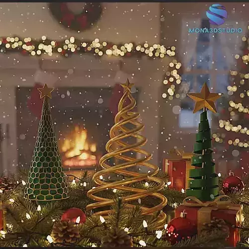 Modern Christmas Trees Set - 3D Printable Holiday Decorations 3D print model