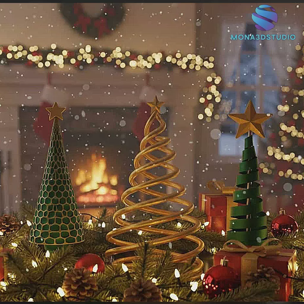 Modern Christmas Trees Set - 3D Printable Holiday Decorations 3D print model_0