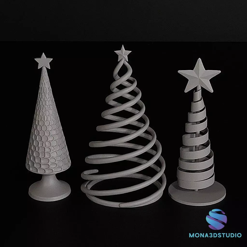 Modern Christmas Trees Set - 3D Printable Holiday Decorations 3D print model_2