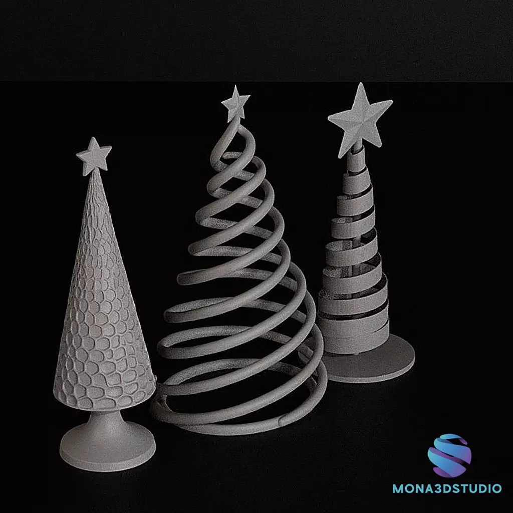 Modern Christmas Trees Set - 3D Printable Holiday Decorations 3D print model_3