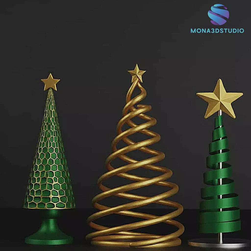 Modern Christmas Trees Set - 3D Printable Holiday Decorations 3D print model_1