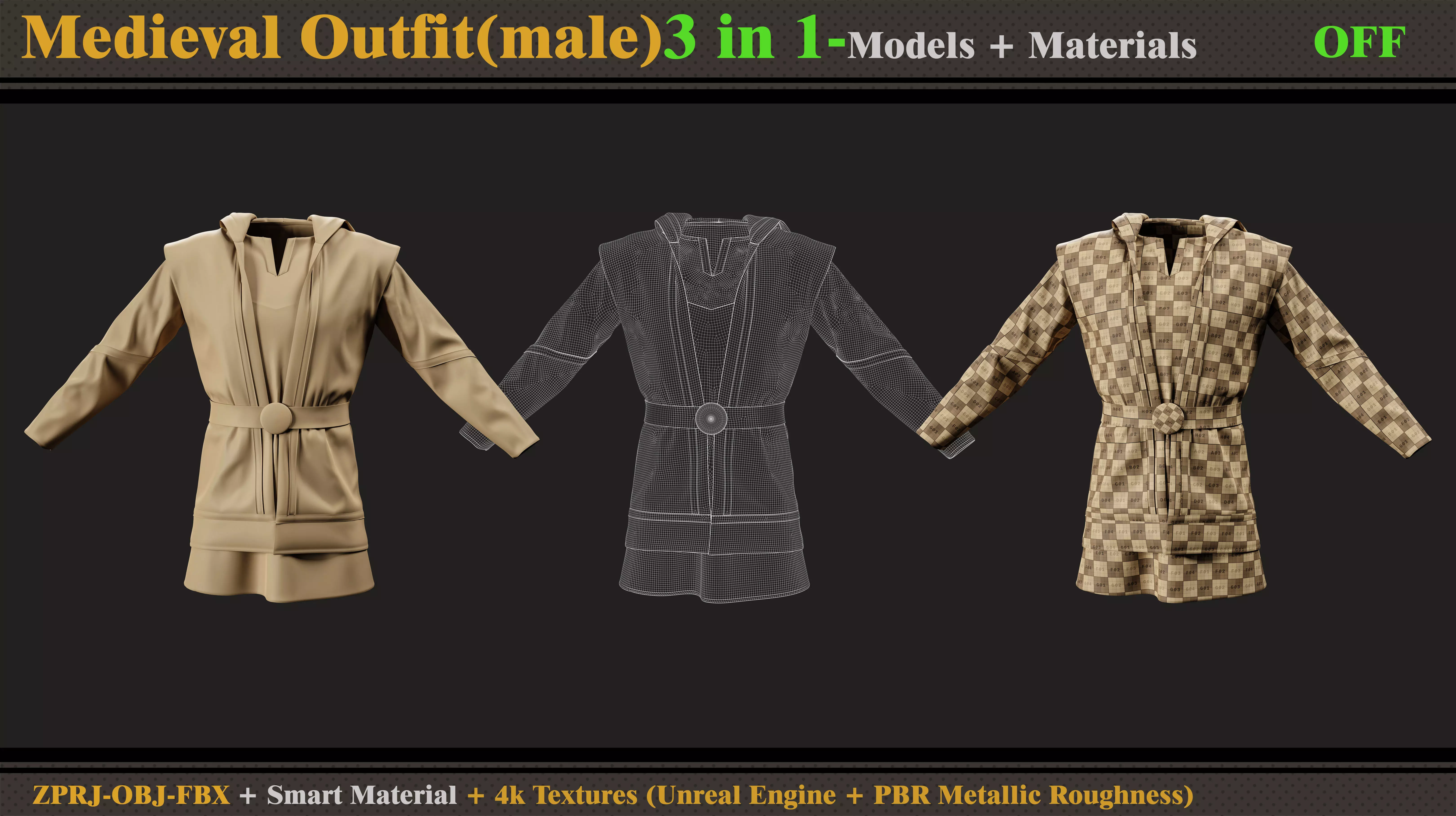 3 in 1 Medieval Outfit-MD-Clo3d-OBJ-FBX -Material -Textures 3D model_8