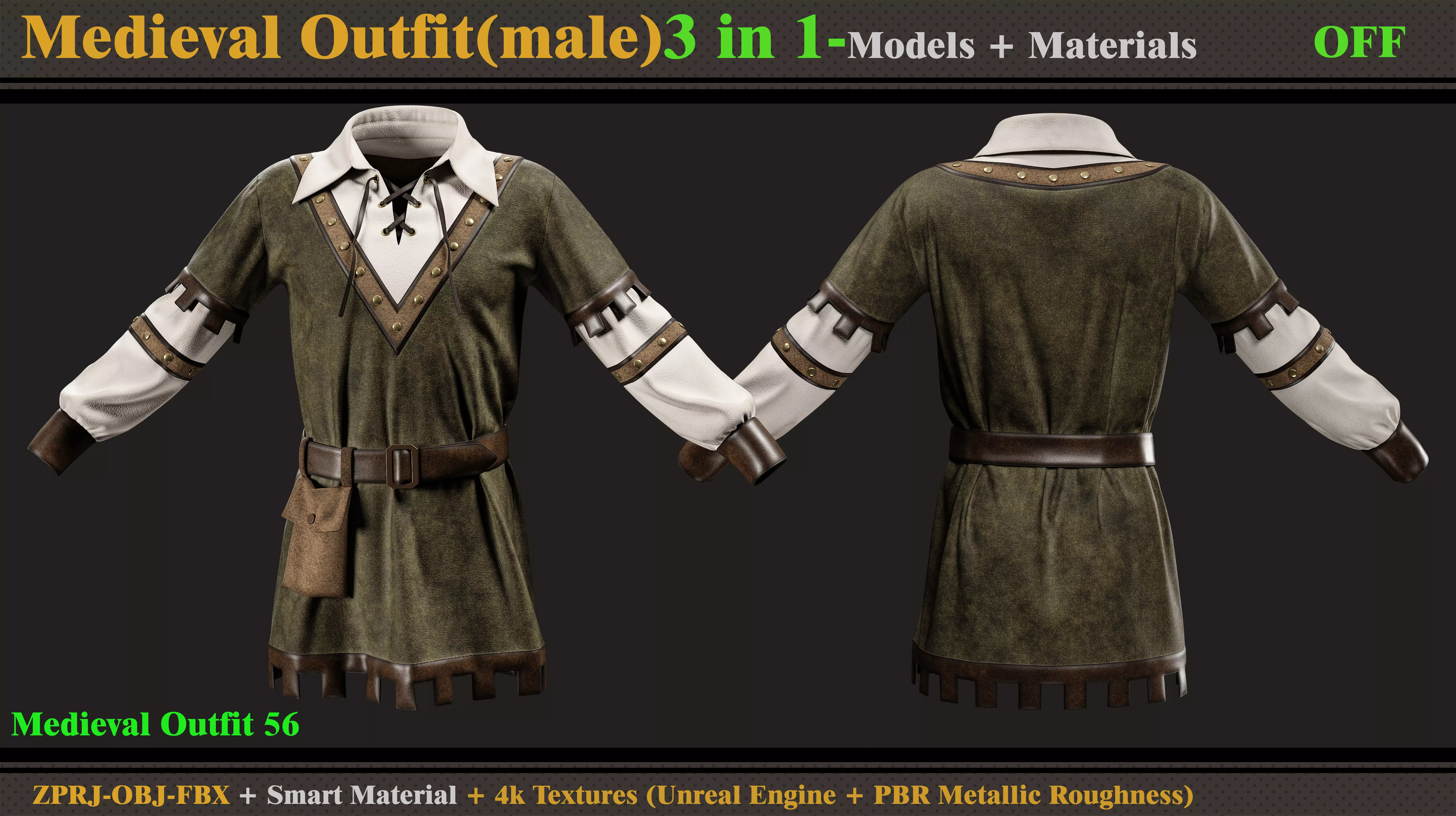 3 in 1 Medieval Outfit-MD-Clo3d-OBJ-FBX -Material -Textures 3D model_3