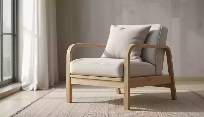 Wooden Armchair 3D Model  Modern Furniture Game  Render Ready 