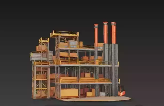 Industrial Warehouse Complex- 3D Model with Machinery
