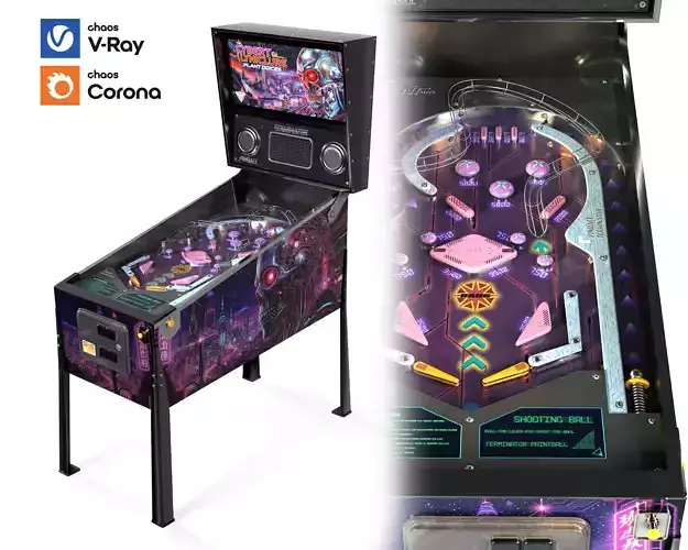 pinball machine with PBR 4K textures