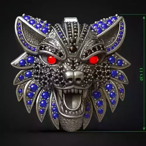Wolf Head Pendant 3D Model  Gemstone Encrusted