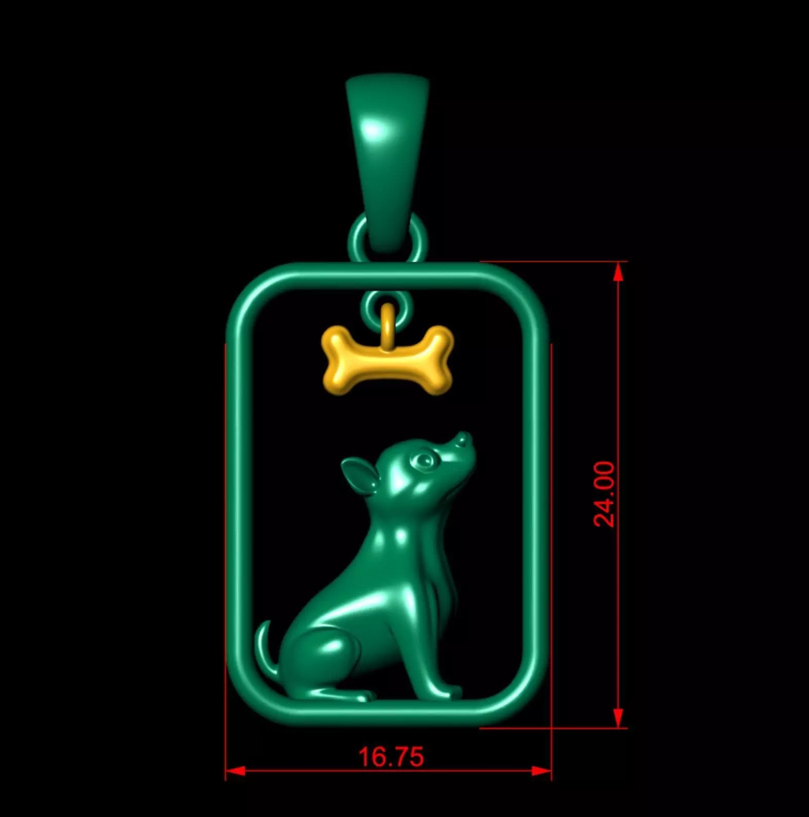 Puppy Dog and Bone Pendant 3D print model_1