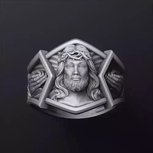 Jesus Head Praying Hands Ring