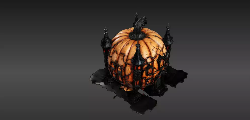 Haunted Pumpkin Castle Lantern 3D Model Spooky Halloween Decor 3D model_7