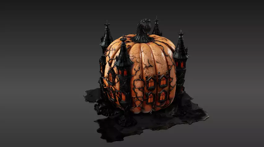 Haunted Pumpkin Castle Lantern 3D Model Spooky Halloween Decor 3D model_4