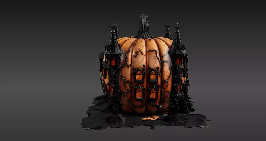 Haunted Pumpkin Castle Lantern 3D Model Spooky Halloween Decor 3D model_2