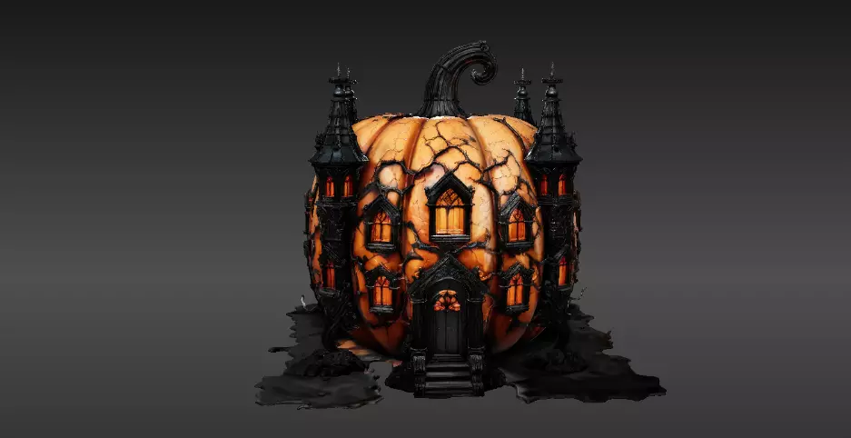 Haunted Pumpkin Castle Lantern 3D Model Spooky Halloween Decor 3D model_1
