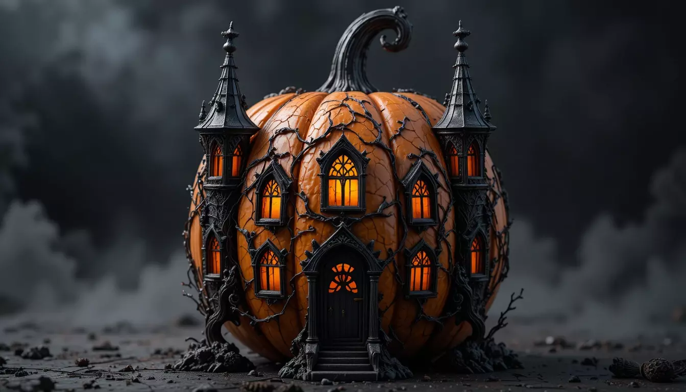 Haunted Pumpkin Castle Lantern 3D Model Spooky Halloween Decor 3D model_0