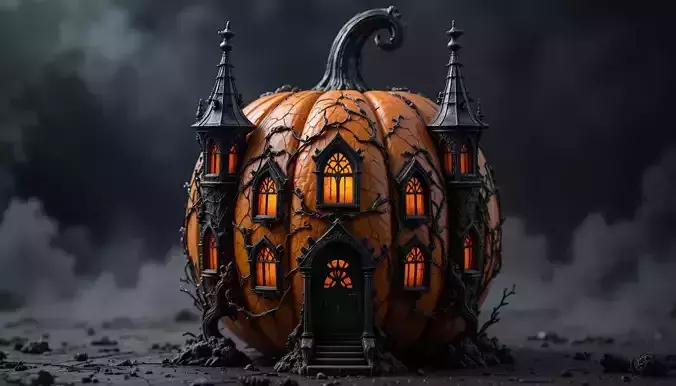 Haunted Pumpkin Castle Lantern 3D Model Spooky Halloween Decor 3D model