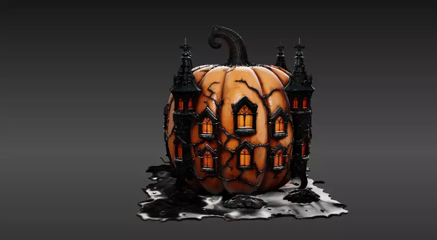 Haunted Pumpkin Castle Lantern 3D Model Spooky Halloween Decor 3D model_3