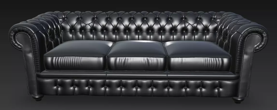Black Chesterfield Sofa 3D Model 3D model