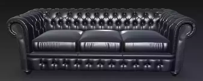 Black Chesterfield Sofa 3D Model 3D model