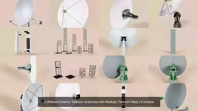 5 different Exterior Telecom Antennas with Modular Telecom Mast