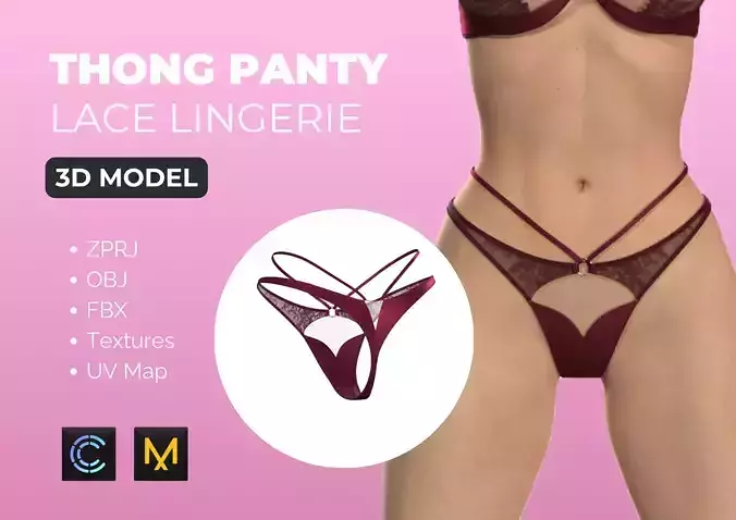 Women Lace Thong Panties 3D model