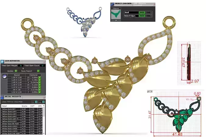 Leaf and Cluster Collar stl 3dm Pendant model jp0360