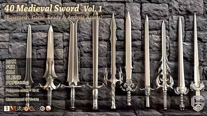 40 Medieval Swords  Low Poly  and Unwrapped 