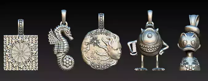 Set of 5 Artistic 3D Printable Pendants