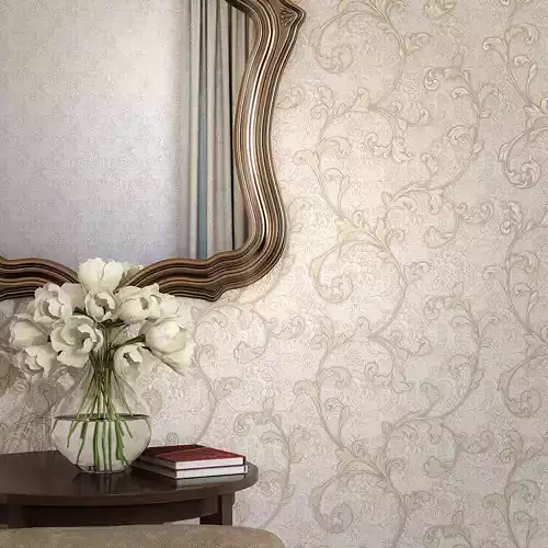 Champagne Baroque Floral Wallpaper 