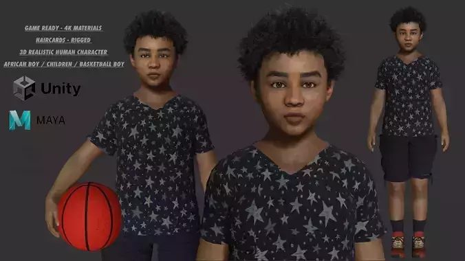 AA 3D REALISTIC CHARACTER - AFRICAN YOUNG BOY CHILD 02