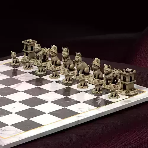 Cat Themed Chess Set Cute Feline Design