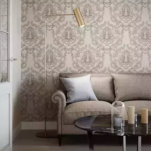 Taupe Damask Medallion Wallpaper 