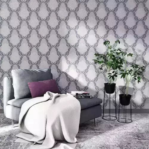 Steel Blue Baroque Wallpaper