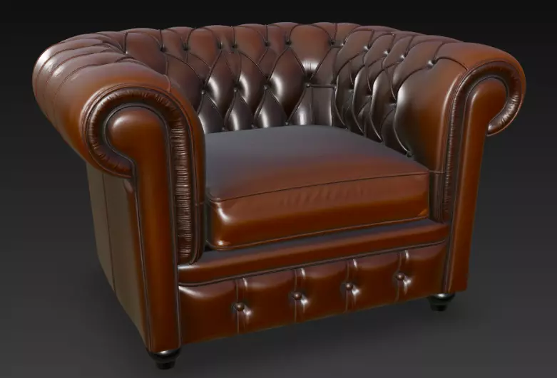 Classic Tufted Leather Sofa 3D Model 3D model_2