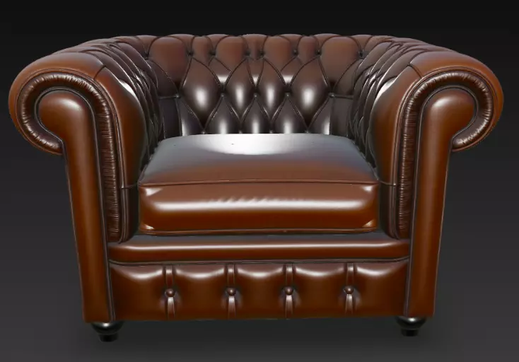 Classic Tufted Leather Sofa 3D Model 3D model_4