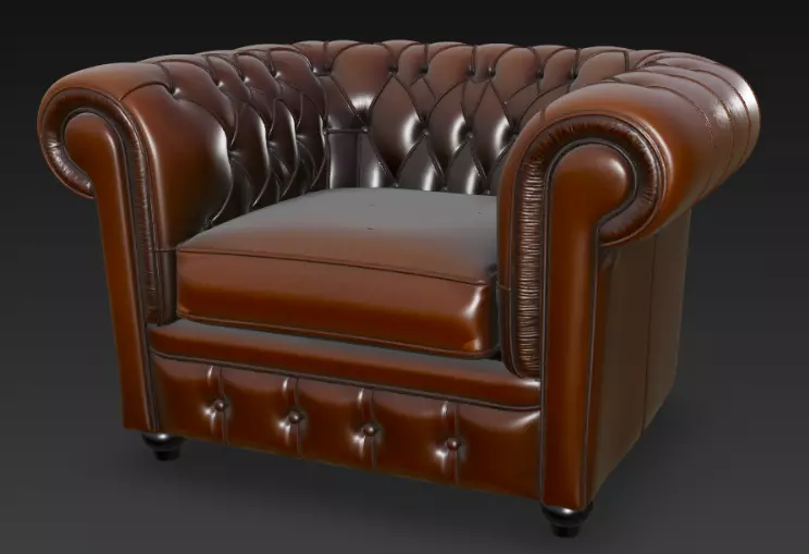 Classic Tufted Leather Sofa 3D Model 3D model_1