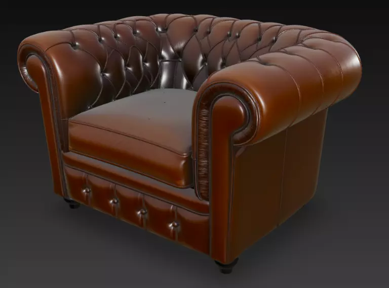 Classic Tufted Leather Sofa 3D Model 3D model_3
