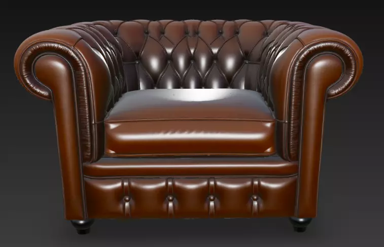 Classic Tufted Leather Sofa 3D Model 3D model_0