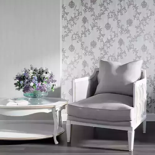 Lilac Damask Scroll Wallpaper