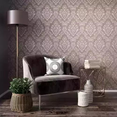 Mocha Damask Medallion Wallpaper 