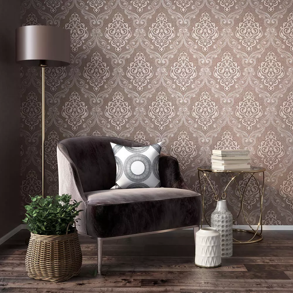 Mocha Damask Medallion Wallpaper Texture_0
