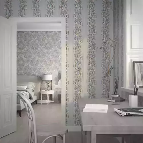 Powder Blue Baroque Stripe Wallpaper