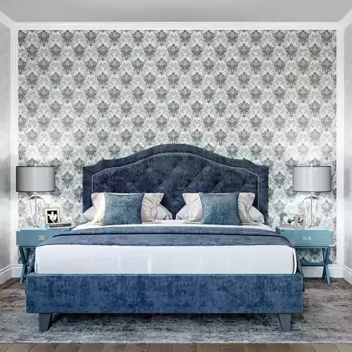 Teal Silver Damask Wallpaper 
