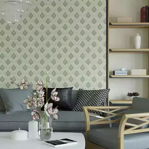 Sage Damask Medallion Wallpaper 