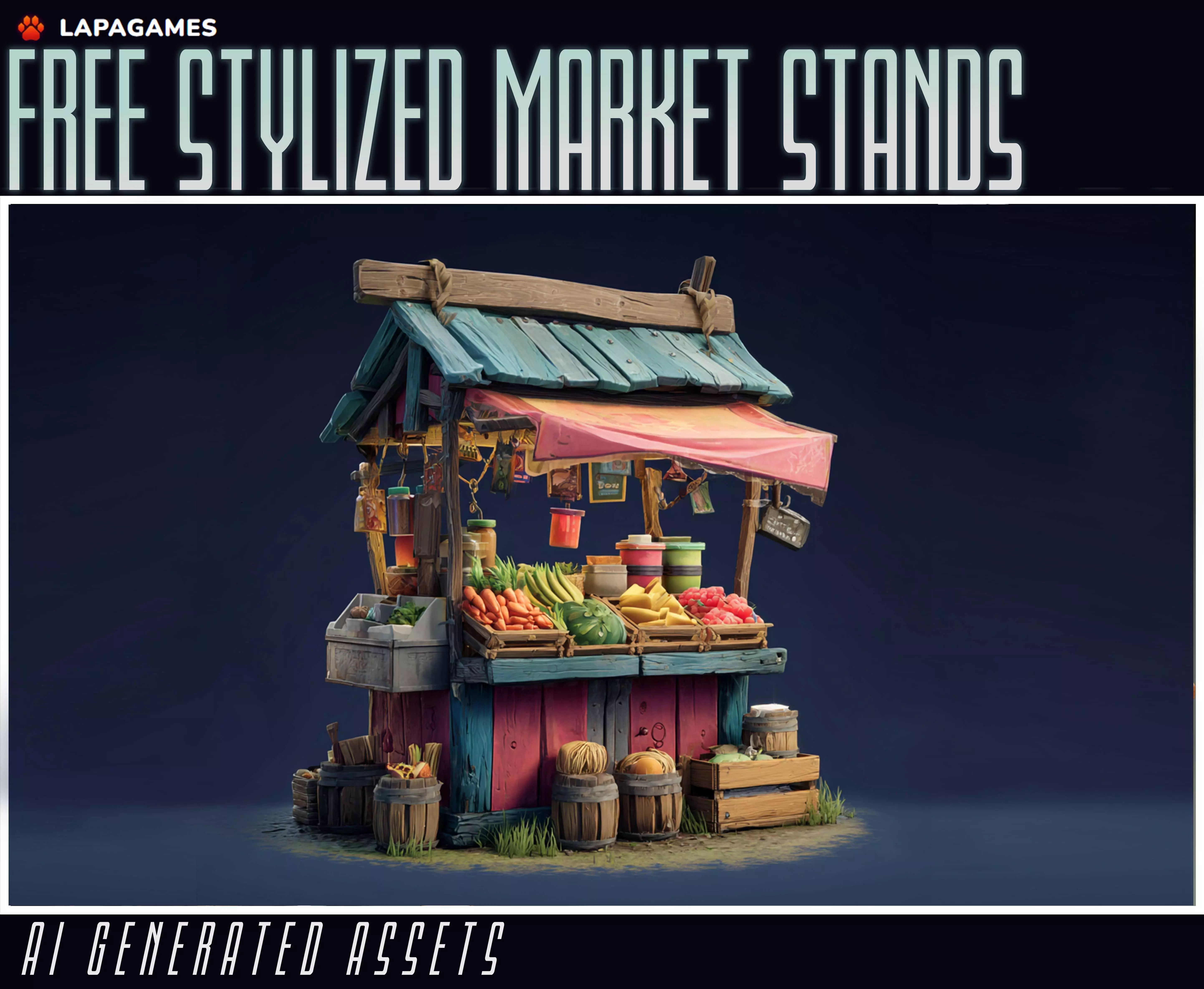Free Stylized Market Stands Free 3D model