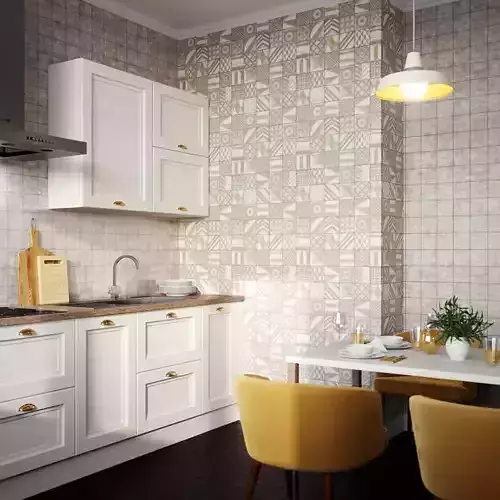 Honey Beige Patchwork Tile Wallpaper 
