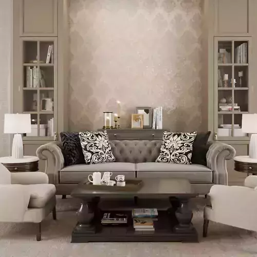 Champagne Damask Medallion Wallpaper 