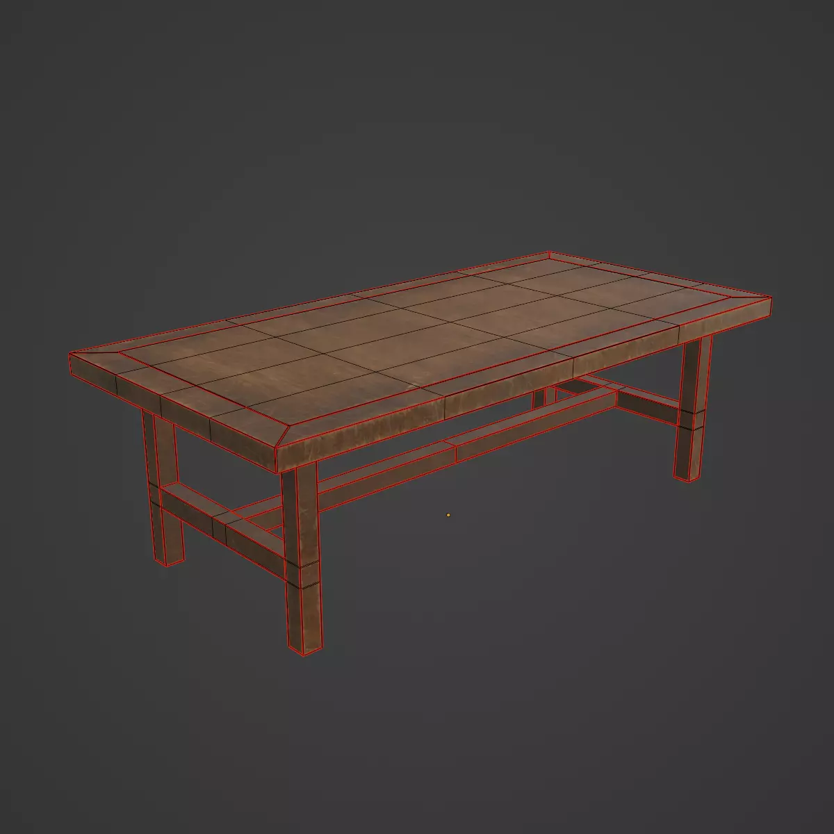 Long Wood Table 01 Low-poly 3D model_7