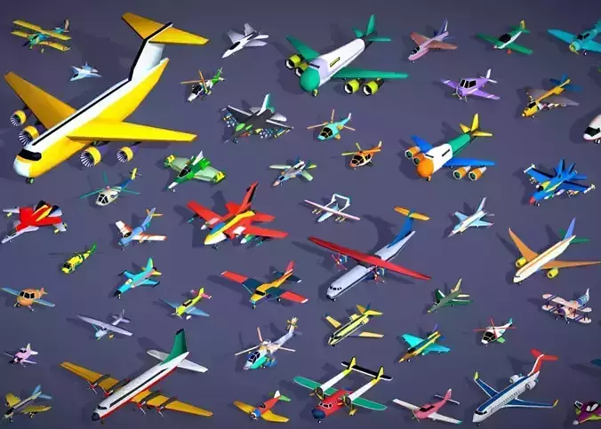 55 Air Vehicle Mega Pack - Toon Air Field Set Sky Force Low-poly 3D model