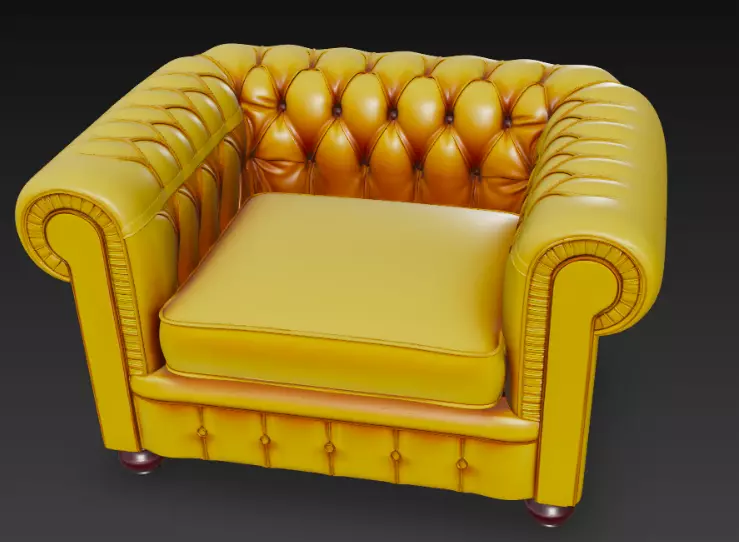 Classic Tufted Leather Armchair 3D Model 3D model_3